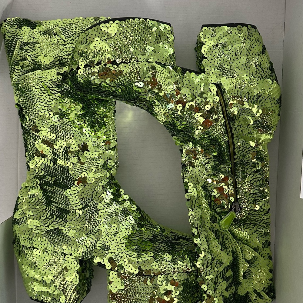 Prada Green Sequined Platform Boots - Picture 11 of 12